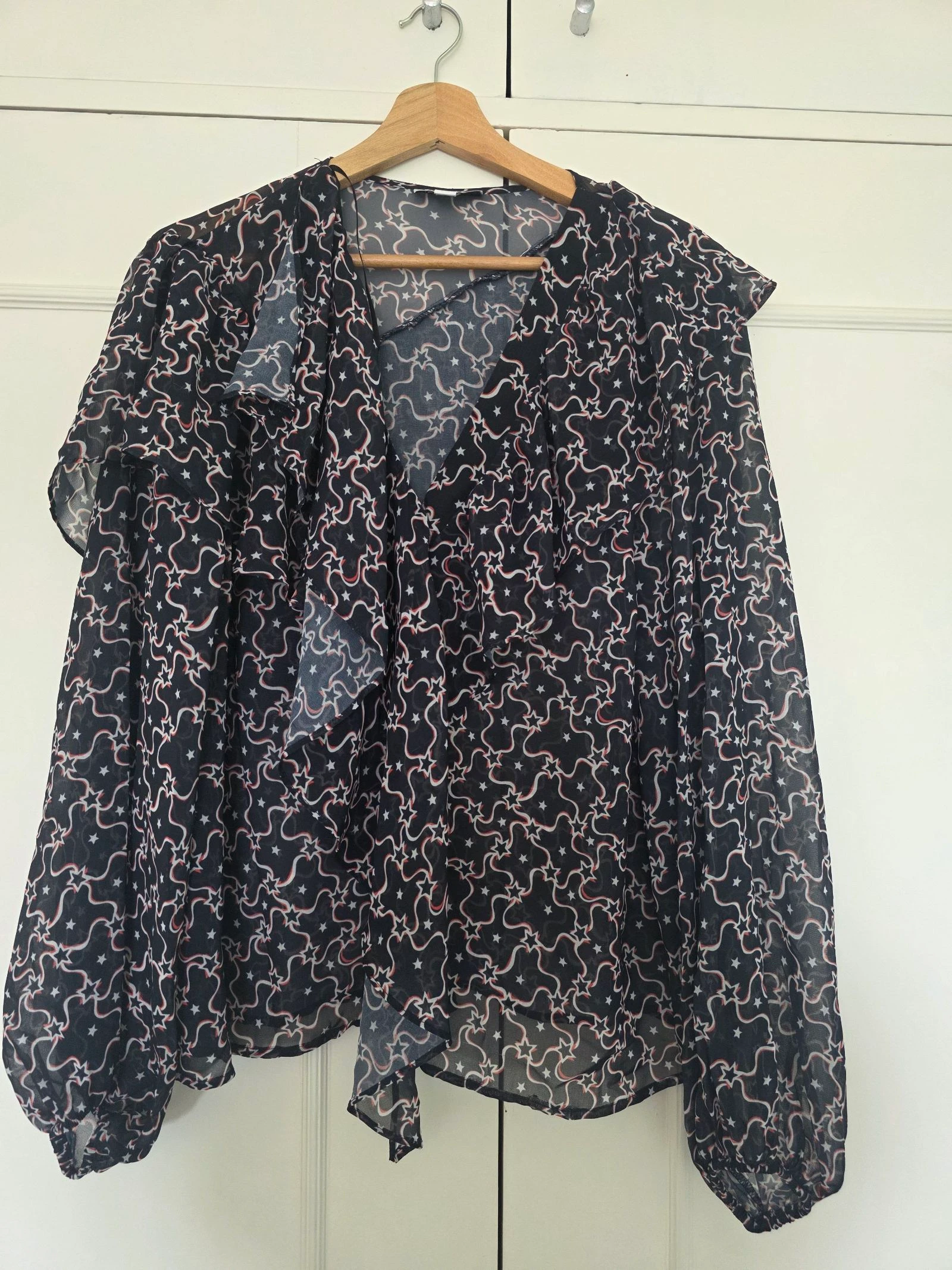 Asymmetric Ruffled Blue Red White Blouse | Topshop | Size 42 – photo 2
